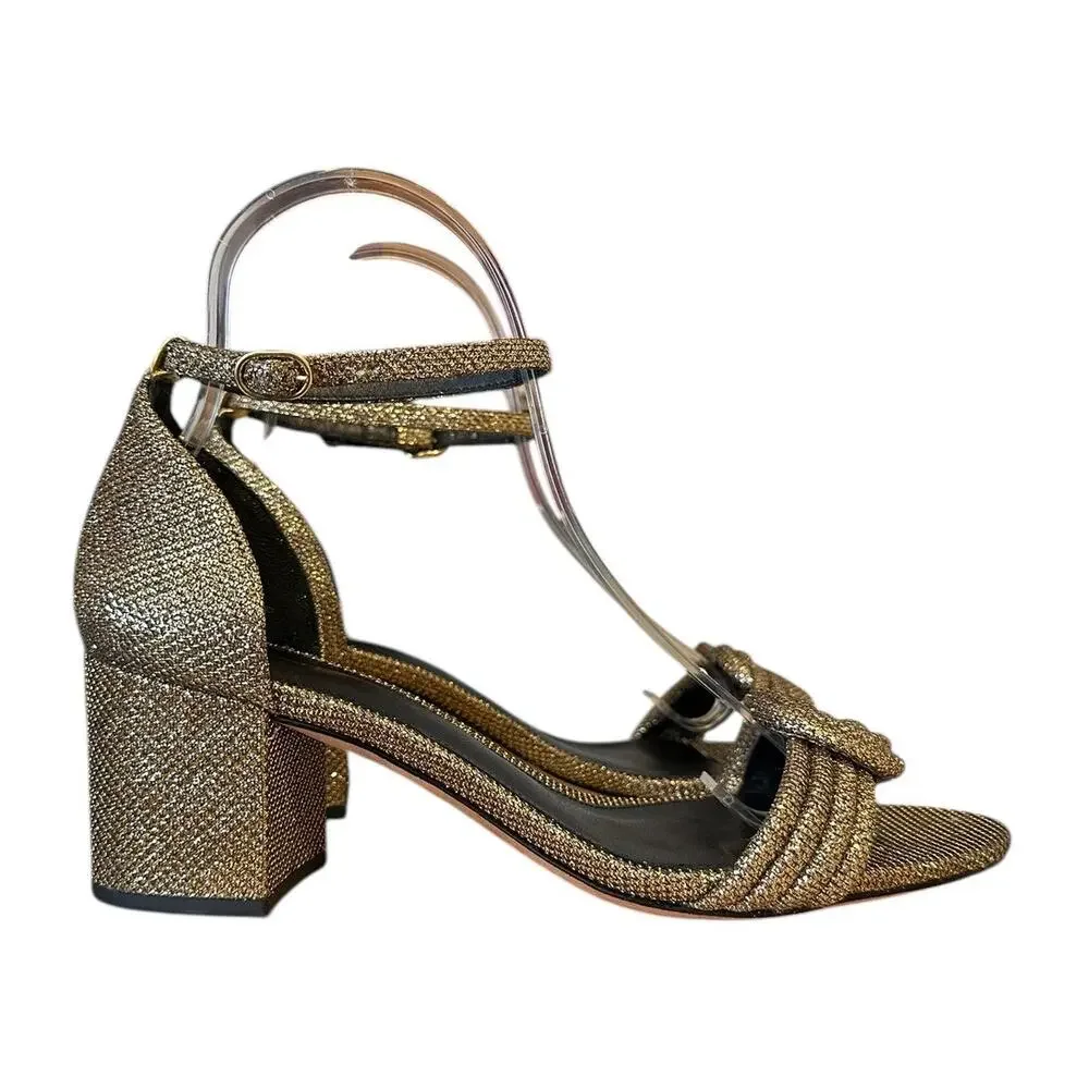 Alexandre Birman Vicky 60 Metallic Gold Bronze Knot Open Toe Block Heel EU 38